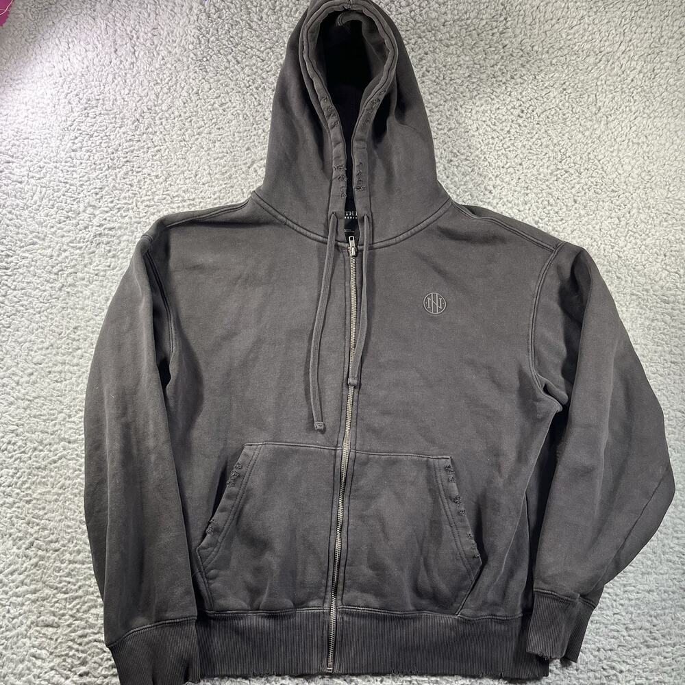 Ninth Hall Fundamentals Charcoal Grey Distressed Full Zip Hoodie Men's Medium